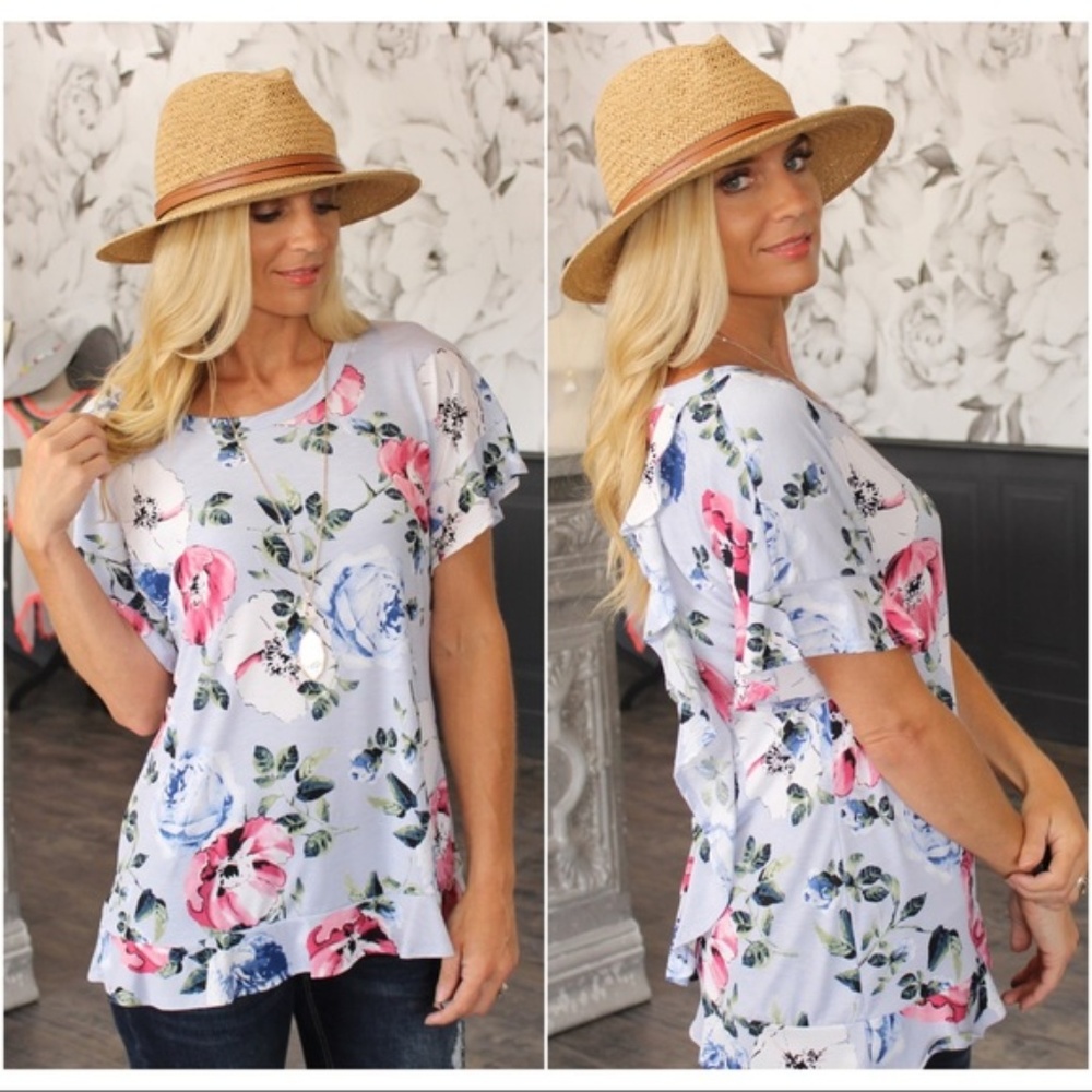 ❤️LAST ONE! Blue Floral Ruffle Tunic - Picture 2 of 5